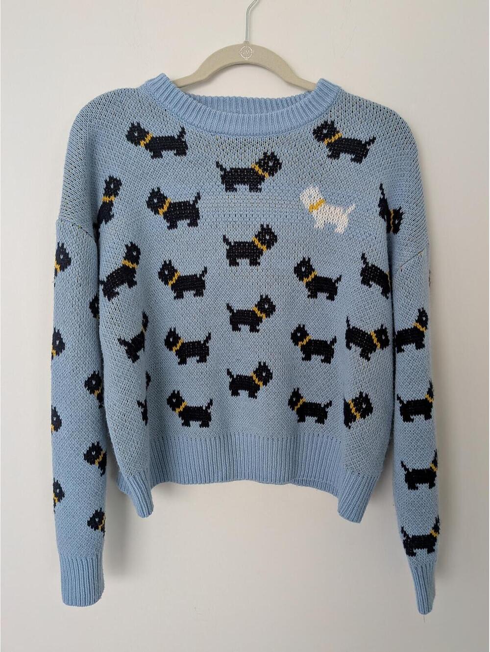 Netflix Stranger Things Erica Sweater Blue Scottie Dog Size Large Girls (12-14)